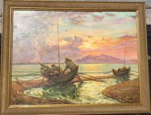 ANCHETA Isidro 1882-1946,Seascape with fisherman,Hood Bill & Sons US 2022-08-16