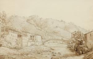 ANCKARSWÄRD Michael Gustaf 1792-1878,Italiensk stad med bro,1821,Crafoord SE 2009-04-25