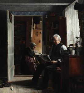 ANDERSEN Cilius 1865-1913,An elderly couple sitting in the livingroom,Bruun Rasmussen DK 2023-09-04