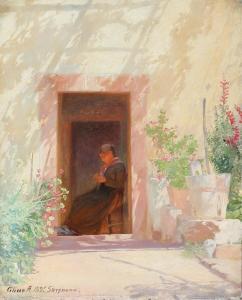 ANDERSEN Cilius,An sunny Italian courtyard with a woman sitting in,1895,Bruun Rasmussen 2023-02-20