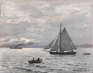 ANDERSEN LUNDBY Anders,Seascape with a sailing ship and a steamship, in t,Bruun Rasmussen 2024-03-18