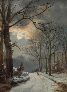 ANDERSEN LUNDBY Anders,Snow-covered forest road in moonlight,1874,Bruun Rasmussen 2024-03-04