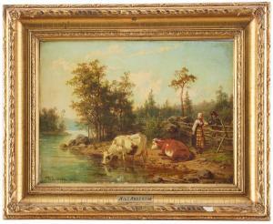 ANDERSSON Nils 1817-1865,Strand med kor och ungt bondfolk,1861,Uppsala Auction SE 2023-03-14