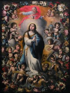 ANDRÉS PÉREZ 1669-1727,Inmaculada con Trinidad y un cortejo de ángeles in,Alcala ES 2019-06-19