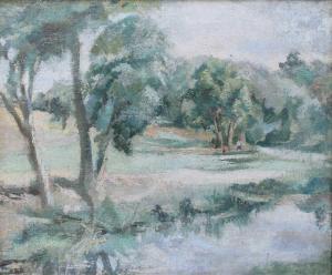 ANDRADE Athene 1908-1975,Riverside landscape with cavorting figures,Tennant's GB 2023-04-06