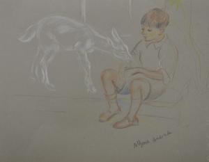 ANDRADE Athene 1908-1975,Study of a Young Boy, feeding a Fawn,John Nicholson GB 2019-11-27