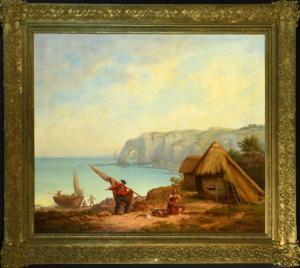 ANDREAE Tobias 1823-1873,Fischerszene vor der Steilküste von Etretat,1852,Allgauer DE 2023-01-13