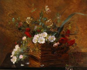 ANDREASEN Signe 1853-1919,En kurv blomster på et bord,Bruun Rasmussen DK 2016-11-14