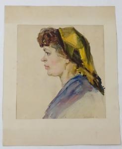 ANDREEVICH BEDNOV VIKTOR 1938,A portrait of a woman in profile, weari,1960,Claydon Auctioneers 2020-07-01