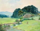 ANDREWS L. Gordon 1885-1960,an angler on a riverbank with chantonbury ring bey,Bonhams GB 2004-04-27