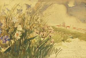 ANDREWS Marietta Minnigerode 1869-1931,MEADOW WITH FLOWERS, Inscribed with poem by ,Sloans & Kenyon 2004-12-12