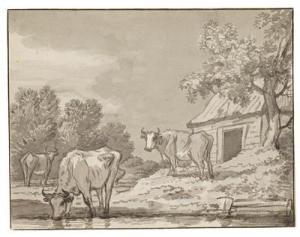 ANDRIESSEN Alexander 1600-1700,Cows in front a house at a river,Palais Dorotheum AT 2017-04-04
