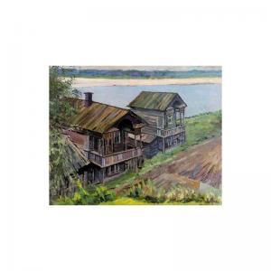 ANDRONOV Anatolij Fedorovic 1869-1947,WOODEN HOUSES ON THE VOLGA,1926,Sotheby's GB 2003-11-19