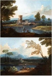 ANESI Paolo,a) Paesaggio con fiume, ponte e due pescatori; b) ,Bertolami Fine Arts 2024-04-18