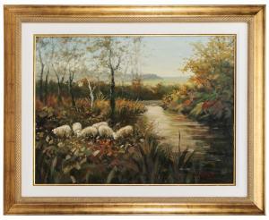 ANGELA O,Decorative painting with sheep,Brunk Auctions US 2012-11-10
