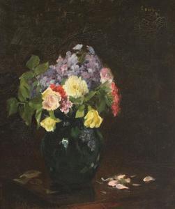 ANGELESCU Nicolae 1896-1916,Vas cu trandafiri și flori de nu-mă-uita,Artmark RO 2012-05-15