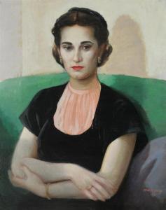 ANGELOPOULAS 1900-1900,PORTRAIT OF WOMAN WITH BLACK HEADBAND,1951,Sloans & Kenyon US 2012-12-08