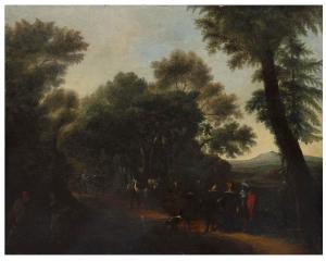 ANGELUCCIO,Paesaggio boschivo con gruppo di viandanti,17th century,Bertolami Fine Arts 2020-12-04