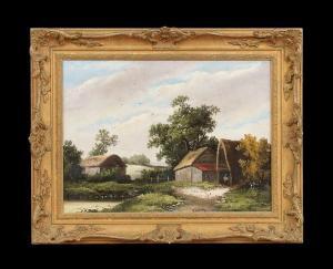 ANGLO AMERICAN SCHOOL,Farmhouse Scene with a Figure in a Barn Doorway,New Orleans Auction 2013-07-26