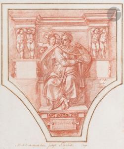 ANGO Jean Robert 1710-1773,Ecoinçon avec Isaïe d\’après Michel-Ange, plafond ,Ader FR 2023-03-20