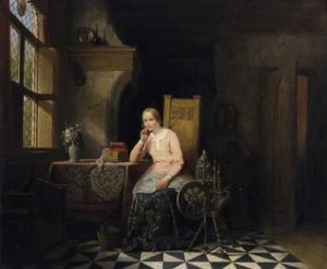 ANGUS John 1821-1874,Young woman sitting indoors by the window. Signed ,Van Ham DE 2007-11-17