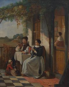 ANGUS William Louis 1823-1874,couple on a porch with a child and dog,Aspire Auction US 2016-09-10