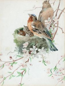 ANKER Albert 1831-1910,0 Vogelpaar mit drei Jungen,1874,Beurret Bailly Widmer Auctions CH 2024-03-13
