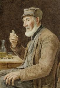 ANKER Albert 1831-1910,Old man smoking a pipe,1906,Galerie Koller CH 2013-12-06