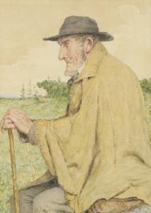 ANKER Albert 1831-1910,SITZENDER MANN MIT STOCK,1904,Sotheby's GB 2014-12-02