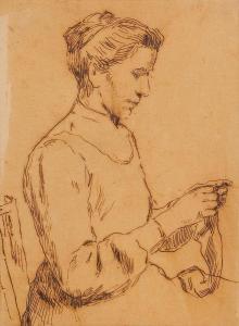 ANKER Albert 1831-1910,Woman knitting,Galerie Koller CH 2015-06-25