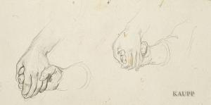 ANKER Albert 1831-1910,Zwei Skizzen auf einem Blatt, je Erwachsenenhand, ,Kaupp DE 2007-05-10