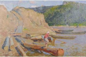 anokhin yuri vladimir nikolaevich 1926-1996,Logging on a River Bank,John Nicholson GB 2015-10-28