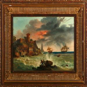 ANONYMOUS,A coastalscenery with castle on a cliff and ships in a storm,Bruun Rasmussen DK 2008-05-25