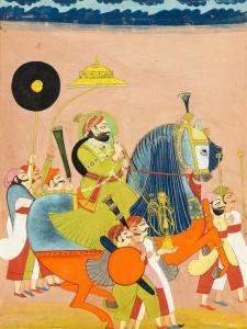 ANONYMOUS,A Jodhpur ruler on horseback smoking a hookah,1810-20,Bonhams GB 2019-04-30