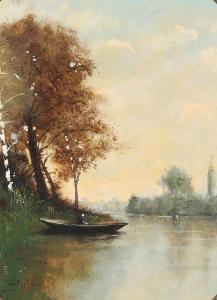 ANONYMOUS,A river landscape with a boat,1900,Bruun Rasmussen DK 2019-03-25