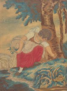 ANONYMOUS,a young girl picking flowers in woodland,19th century,Hindman US 2018-04-05