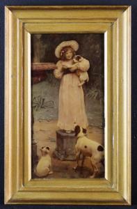 ANONYMOUS,a young girl stood on pedestal with dog and puppies,Wilkinson's Auctioneers GB 2017-10-01