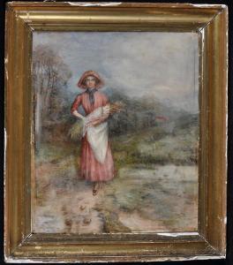 ANONYMOUS,A young woman carrying a sheaf of corn, indistinctly,Anderson & Garland GB 2018-03-20