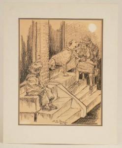 ANONYMOUS,an elderly woman, a boy and a dog on door steps,20th century,Locati US 2008-10-23