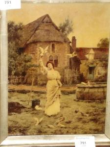 ANONYMOUS,An elegant lady in a garden feeding the birds, after Glendening,1905,Bonhams GB 2008-12-15