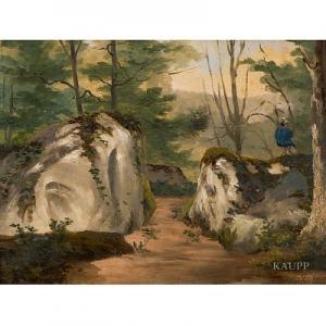 ANONYMOUS,Auf Waldlichtung mit hohen Felsen ein Maler als Rü,Kaupp DE 2007-11-29