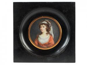 ANONYMOUS,Bildnis einer jungen Frau im orangefarbenen Kleid,1800,Hampel DE 2017-09-28
