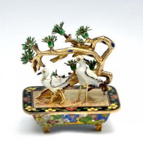 ANONYMOUS,CLOISONNE ON GOLD WASHED SILVER BIRD GROUP,Burchard US 2019-02-24