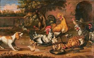 ANONYMOUS,Darstellung einer Gruppe von Hühnern,aufgeschreckt,Galerie Vogler CH 2011-05-20