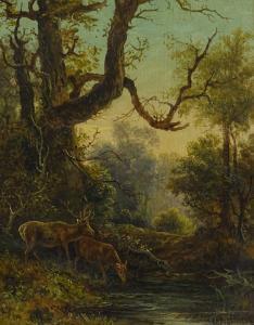 ANONYMOUS,Deer in woodland,19th century,Burstow and Hewett GB 2018-01-25