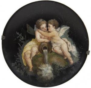 ANONYMOUS,deux angelots amoureux à la fontaine sur fond noir,Millon & Associés FR 2018-11-23