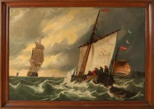 ANONYMOUS,Dutch flat-bottomed boats on the high seas with figures,Twents Veilinghuis NL 2019-04-05