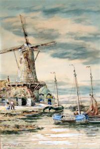 ANONYMOUS,Dutch scene with windmill boats and figures,Ewbank Auctions GB 2012-12-12