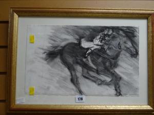 ANONYMOUS,equestrian charcoal drawing,Rogers Jones & Co GB 2017-06-30