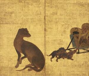 ANONYMOUS,European hound and puppies playing with a saddle,Christie's GB 2003-09-16